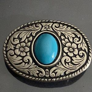 Unisex Southwestern Belt Buckle with Turquoise Cabochon